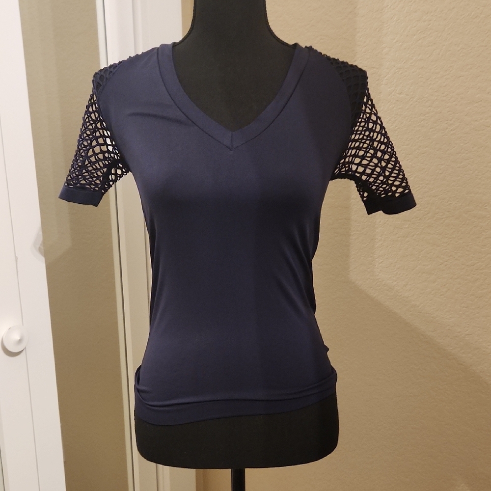VENUS Blue Fitted Cut Out Short Sleeve Tee
